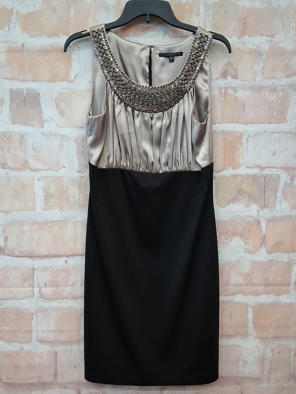 Tiana B. Two-Tone Beaded Sheath Dress - Black and Tan